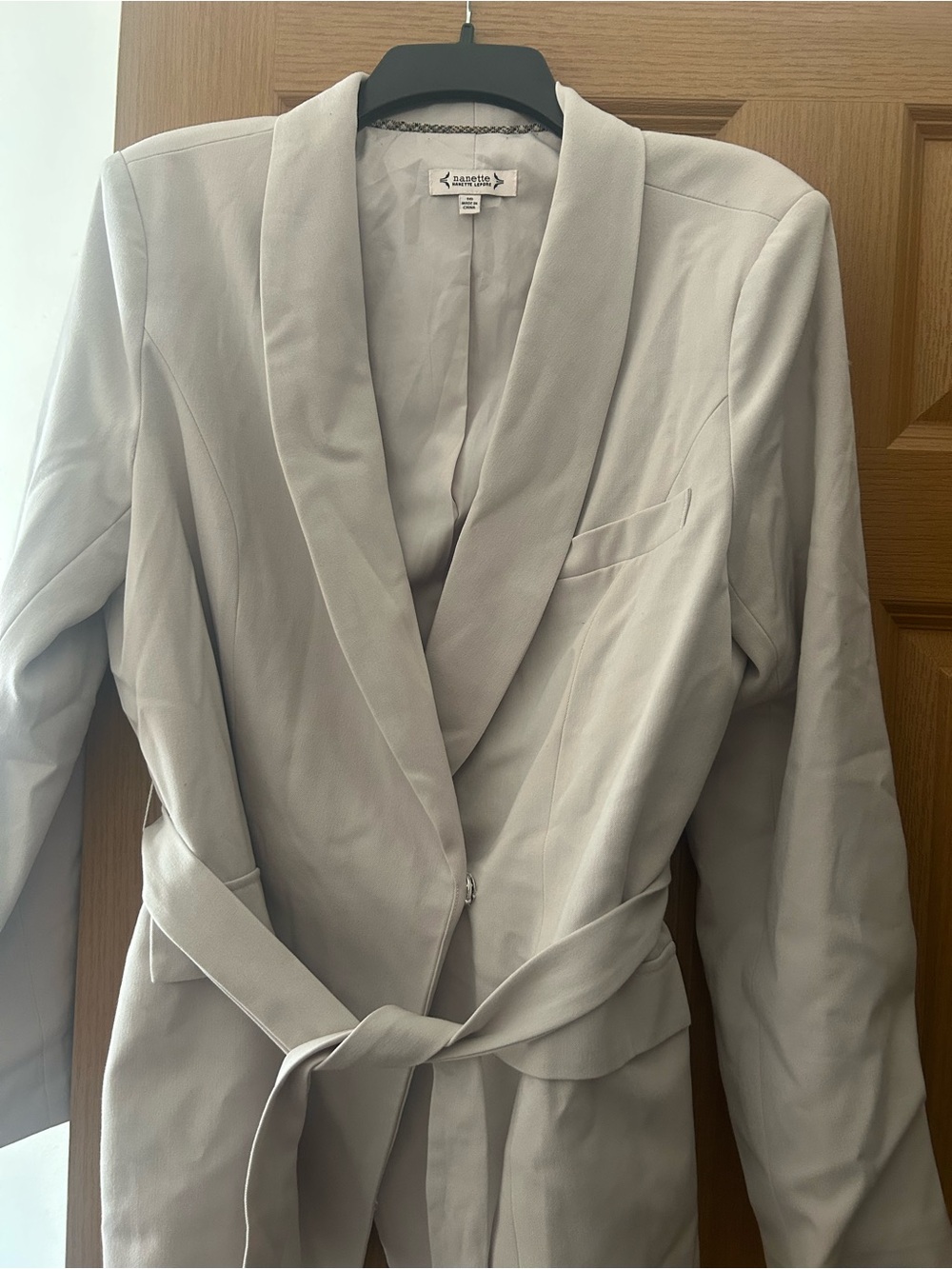 Nanette Lepore Women's Light Gray Tie-Waist Blazer Coat